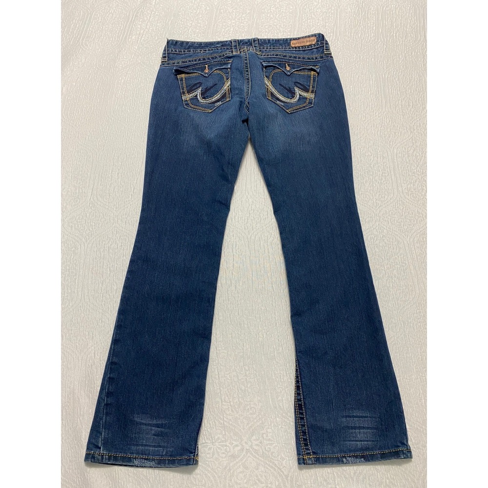 Express Jeans Women's 12 Blue Decorative Stitching Embroidered Flap Pockets